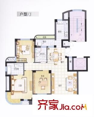 四季桂花園戶(hù)型圖三期丹桂苑-J戶(hù)型（售罄） 3室2廳2衛(wèi)1廚