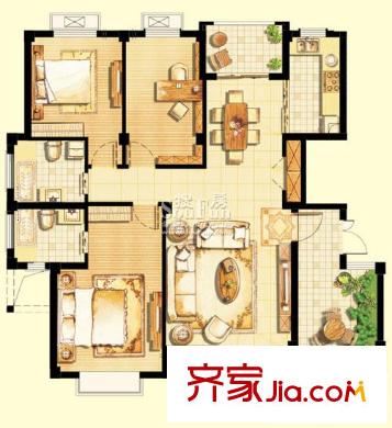 派舍提香戶型圖二期戶型圖 3室2廳2衛(wèi)1廚