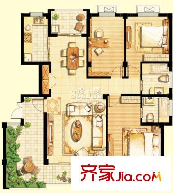 派舍提香戶型圖二期戶型圖 3室2廳2衛(wèi)1廚