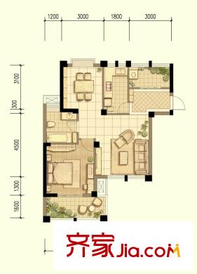 駱城芳洲1#樓標(biāo)準(zhǔn)層J03戶型 1室2廳1衛(wèi)1廚