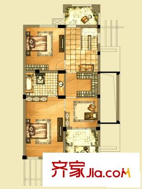 榮安花園戶型圖4#12#401-2戶型 3室1廳1衛(wèi)1廚