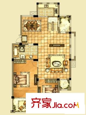 榮安花園戶型圖4#12#401-1戶型 2室2廳1衛(wèi)1廚