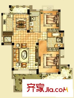 榮安花園戶型圖5#101戶型 2室2廳1衛(wèi)1廚