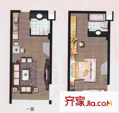 興業(yè)城市嘉苑戶型圖單身公寓P戶型 1室1廳1衛(wèi)