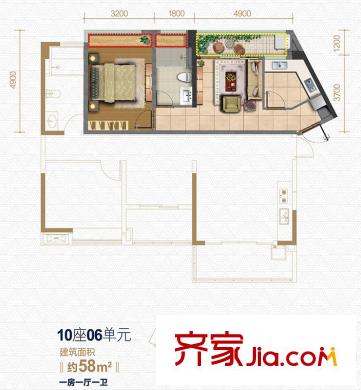 富丰新城10座06单位 约58平方米 1室1厅1卫1厨