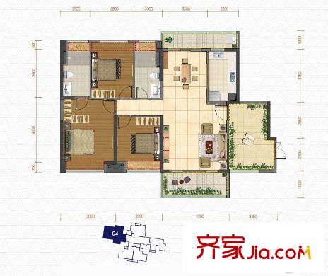 富丰新城11座04单元148.45平方米 3室2厅2卫1厨