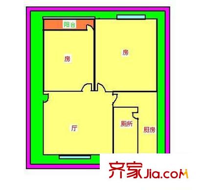 广轻设计院宿舍户型图2室1厅 户型图 2室1厅1卫1厨