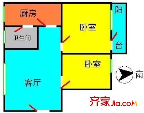 广工大院户型图2室1厅户型图 2室1厅1卫1厨
