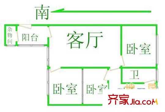达道路大院户型图3室1厅户型图 3室1厅1卫1厨