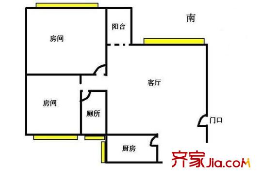 麓湖阁户型图2室2厅户型图 2室2厅1卫1厨