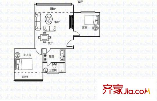 麓湖阁户型图2室2厅户型图 2室2厅1卫1厨