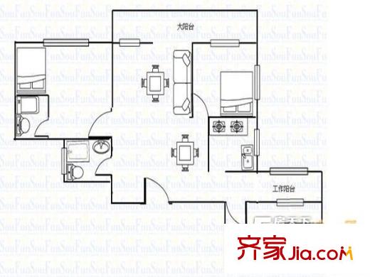 国利大厦户型图3室2厅户型图 3室2厅1卫1厨