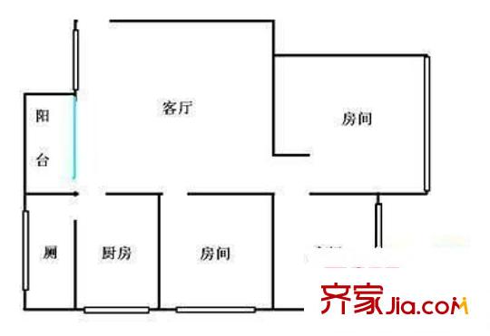 麓景路大院户型图3室1厅户型图 3室1厅1卫1厨