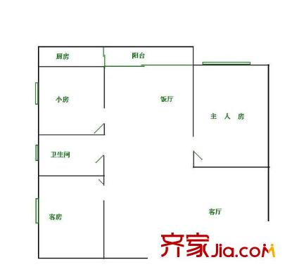 东山紫园户型图3室2厅户型图 3室2厅1卫1厨
