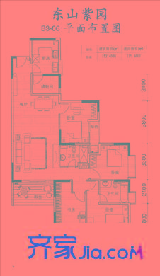 东山紫园户型图3室2厅户型图 3室2厅2卫1厨