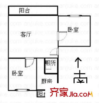 犀牛路小区户型图2室1厅 户型图 2室1厅1卫1厨