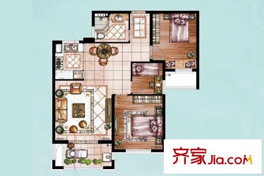 保利城三期A戶型 3室2廳1衛(wèi)1廚