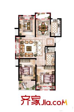 保利城2期B戶型 3室2廳1衛(wèi)1廚
