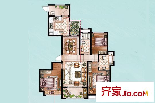 保利城三期D戶型 3室2廳2衛(wèi)1廚