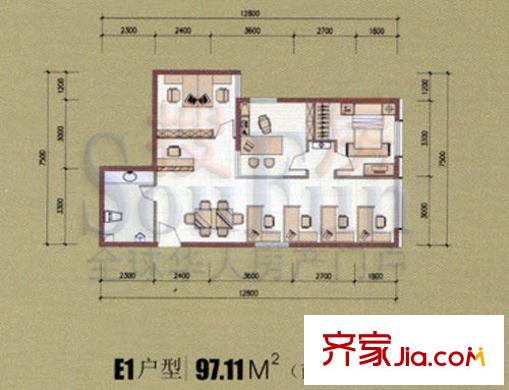 都市風(fēng)華戶型圖E1戶型 3室2廳1衛(wèi)1廚