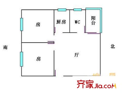 较场西路体委大院户型图2室1厅户型图 2室1厅1卫1厨