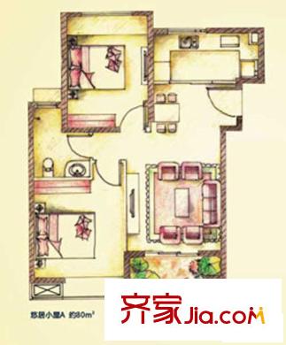 中海東湖熙岸 2室1廳1衛(wèi)1廚 戶型圖