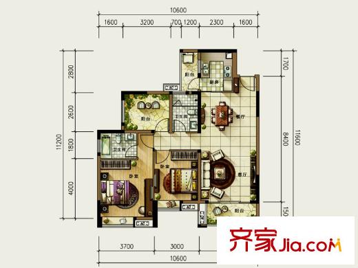 广州星河丹堤C17栋标准层C户型 3室2厅2卫1厨