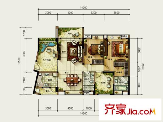 广州星河丹堤C16栋标准层E户型 3室2厅2卫1厨