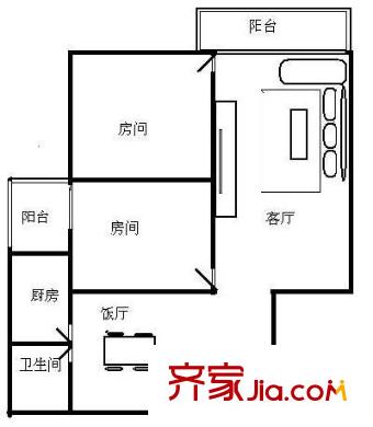 国龙大厦户型图2室2厅户型图 2室2厅1卫1厨