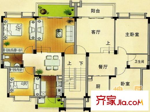 南国奥园雅典区户型图2室1厅户型图 2室2厅1卫1厨