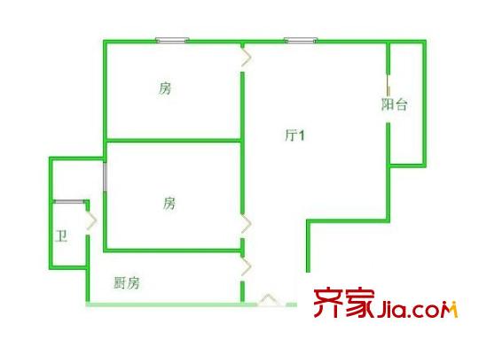龙湖大厦户型图2室1厅户型图 2室1厅1卫1厨