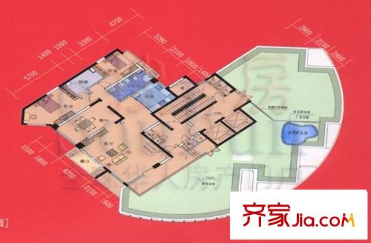 同方杰座戶型圖獨立戶豪形（躍層） 4室2廳1衛(wèi)1廚