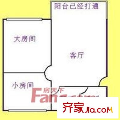 濠畔街大院户型图2室1厅 户型图 2室1厅1卫1厨