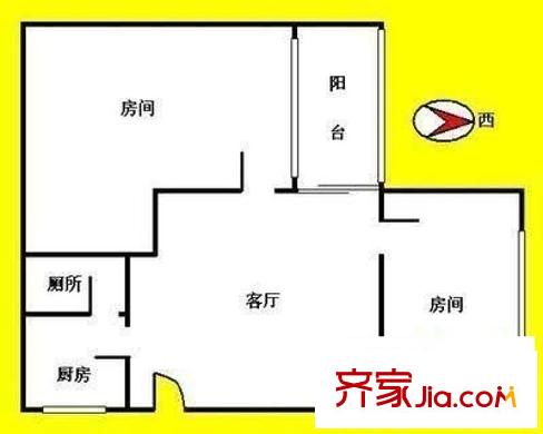 濠畔街大院户型图2室1厅 户型图 2室1厅1卫1厨