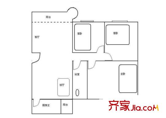 龙口东小区户型图3室2厅户型图 3室2厅1卫1厨