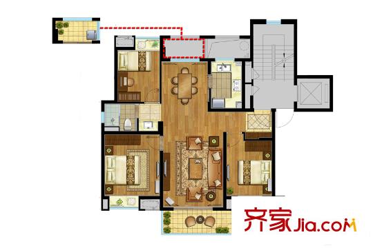 萬科云鷺灣6號地塊C1戶型 3室2廳1衛(wèi)1廚