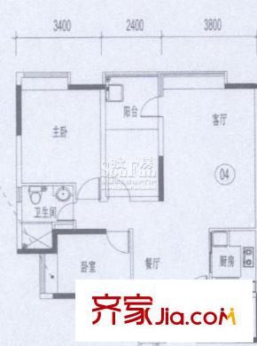 兰亭熙园户型图B栋04单元 3室2厅1卫1厨