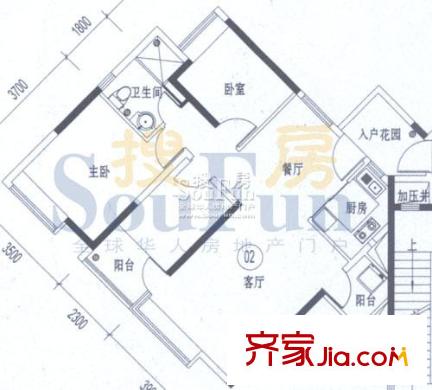 兰亭熙园户型图A2栋02单元 3室2厅1卫1厨