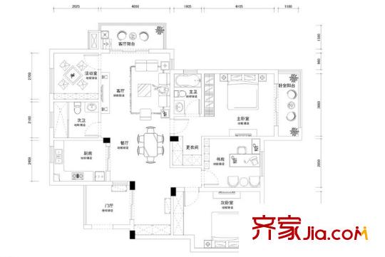 白云牡丹戶型圖四室 
