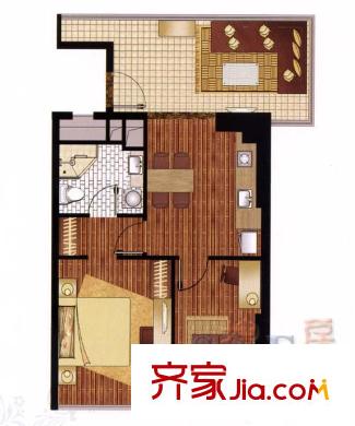 萬(wàn)達(dá)廣場(chǎng)48克拉 1室1廳1衛(wèi)1廚 戶(hù)型圖