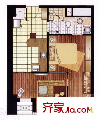 萬(wàn)達(dá)廣場(chǎng)48克拉 1室1廳1衛(wèi)1廚 戶(hù)型圖