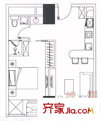 萬(wàn)達(dá)廣場(chǎng)48克拉 1室1廳1衛(wèi)1廚 戶(hù)型圖