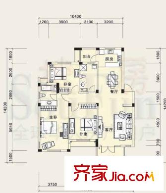 綠城桂花園戶型圖3室2廳 3室2廳1衛(wèi)1廚
