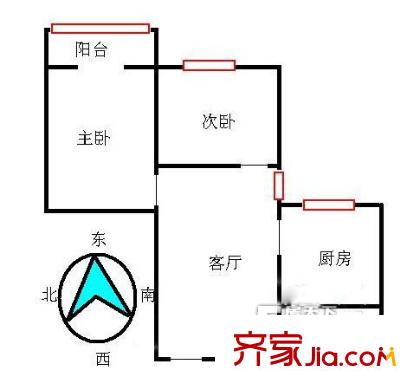天盛大厦户型图2室1厅户型图 2室1厅1卫1厨