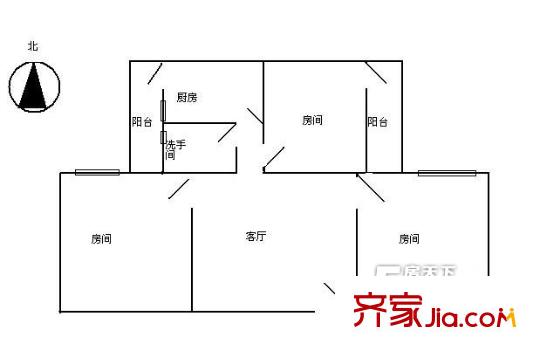 天盛大厦户型图3室1厅户型图 3室1厅1卫1厨