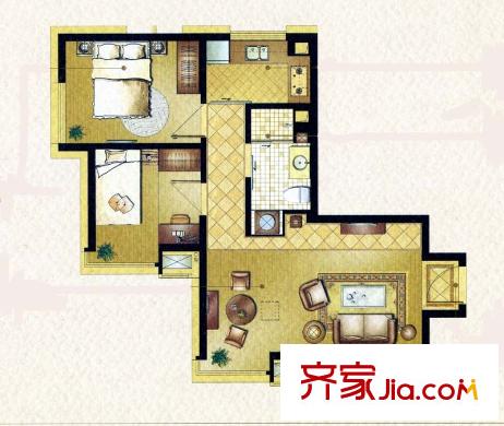 蘇豪愛居 2室2廳1衛(wèi)1廚 戶型圖