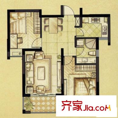 銀億海尚廣場(chǎng)戶型圖A1戶型 2室2廳1衛(wèi)