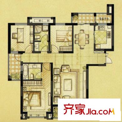 銀億海尚廣場(chǎng)戶型圖B3戶型 3室2廳2衛(wèi)1廚