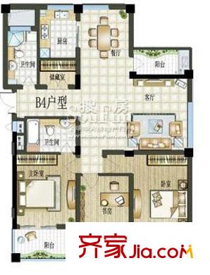莊市水木清華戶型圖B4戶型 4室2廳2衛(wèi)1廚