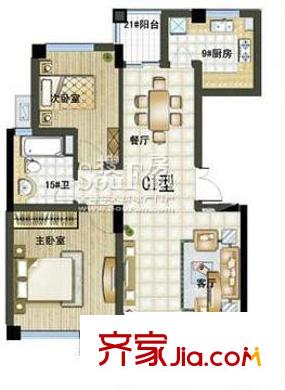 莊市水木清華戶型圖C1戶型 2室2廳1衛(wèi)1廚